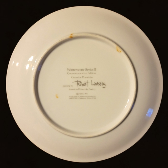 Vtg 76 Winterscene II American Watercolor Society Robert Laessig Porcelain Plate - Picture 2 of 3